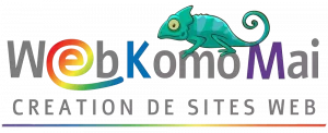 Logo de WebKomomai, créateur de sites web, avec illustration de cameleon