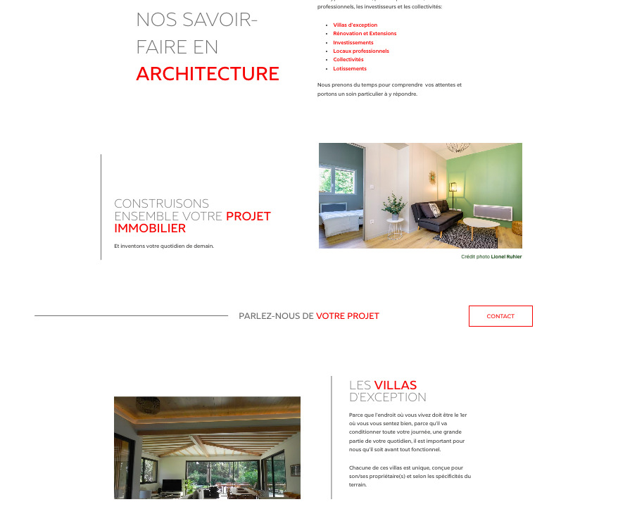 Page domaine d'intervention de ce site web d'architecte