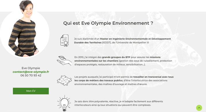 Page à propos site web Eve Olympie