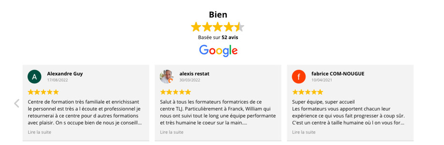 Avis google site web TLJ Formations