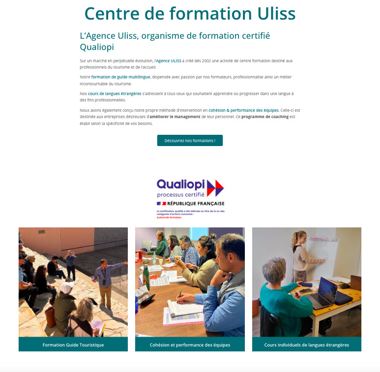 Page de centre de formations site web Uliss