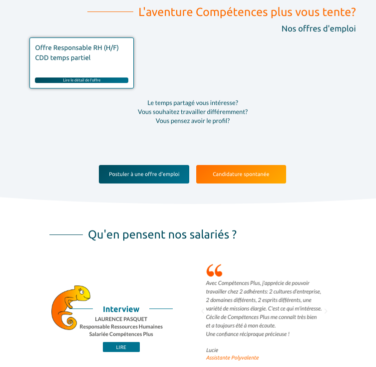 Page "offres d'emplois" site web Compétences Plus
